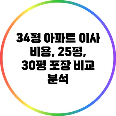 34평 아파트 이사 비용, 25평, 30평 포장 비교 분석