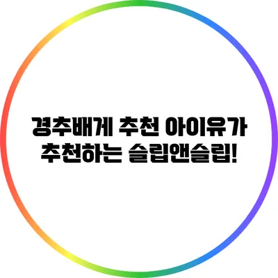 경추배게 추천: 아이유가 추천하는 슬립앤슬립!