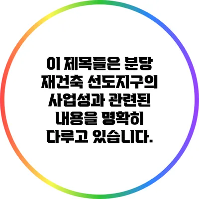 이 제목들은 분당 재건축 선도지구의 사업성과 관련된 내용을 명확히 다루고 있습니다.